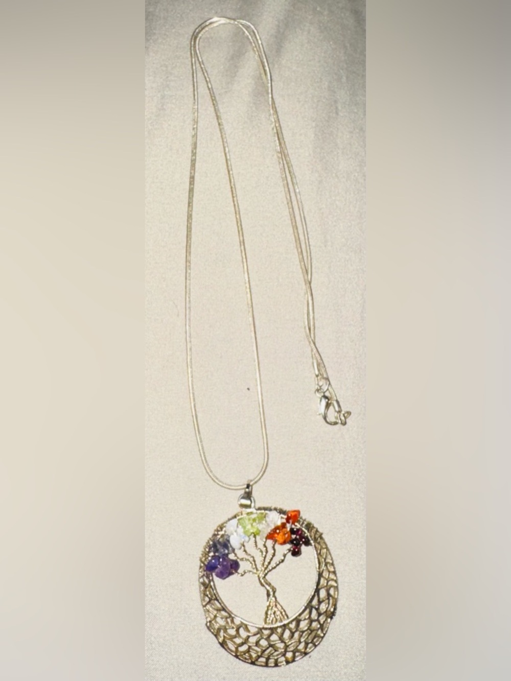 Chakra Tree of Life Silver Chain Necklace - Womens Jewelry